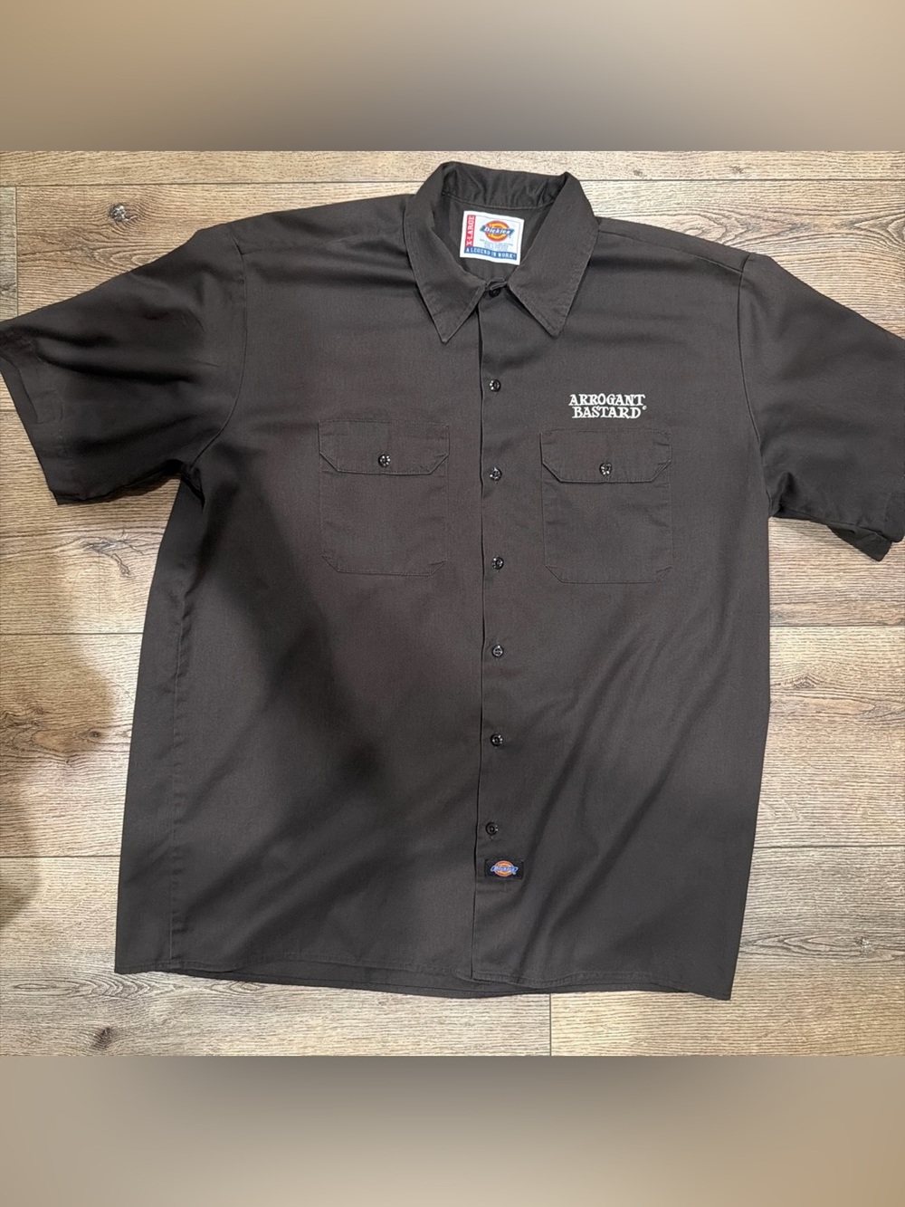 Dickies Black Short-Sleeve Work Shirt with 'Arrogant Bastard' Logo